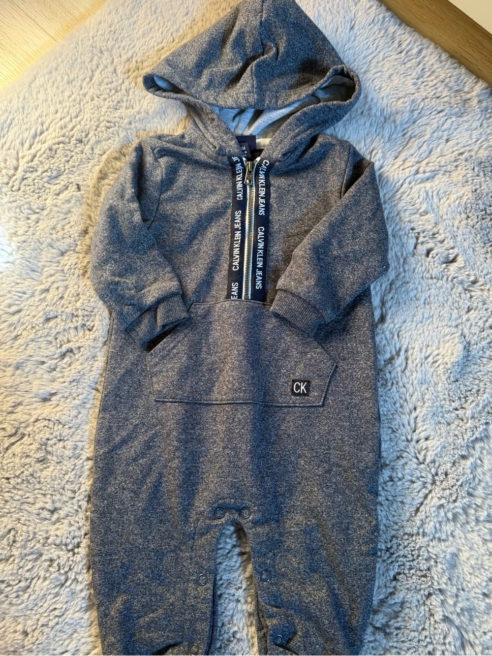 Calvin Klein Kids Gray Hooded One-Piece Footie